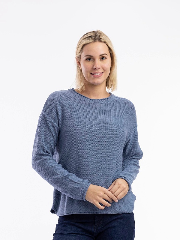 Orientique Knit Pullover R-Neck 1300 - Denim Melange Detail